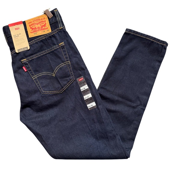 Levi's 512 Slim Taper Jeans Mens 34x32 Dark Wash Denim Eco Ease Blue - Picture 1 of 12